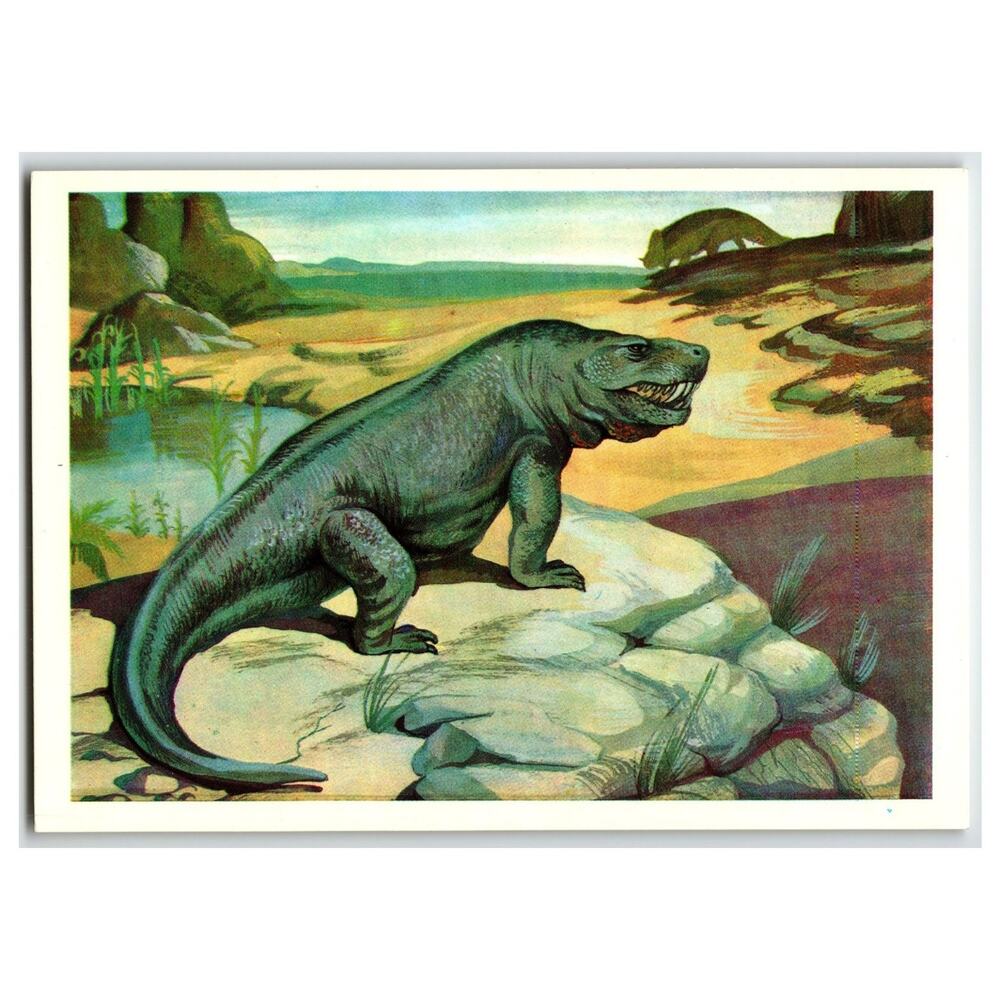 1979 USSR Prehistoric Inostrancevia Reptile Dinosaur Art Postcard